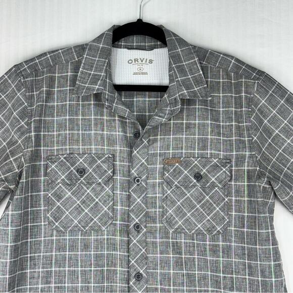 Orvis Gray Plaid Short Sleeve Button-Up Men's Tech Shirt Size Medium UPF 30 - Picture 3 of 5